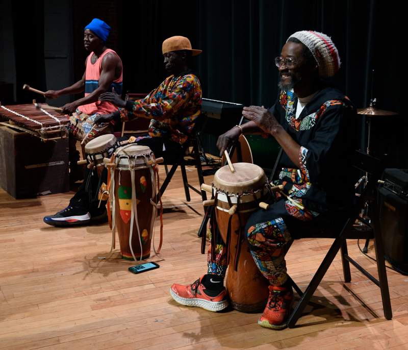 3 percussionists performing at Immigrant Voices 2019