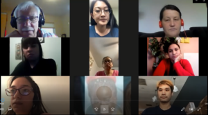 Grid of faces in video conference window