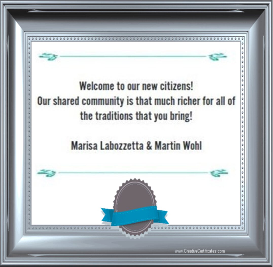 Digital congratulations plaque from Marisa Labozetto and Martin Wohl